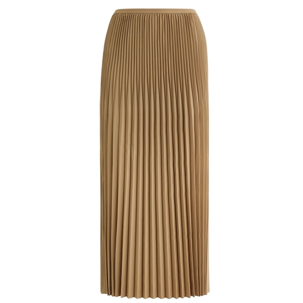 Eileen Fisher Wool Silk Pleated Skirt Biscuit Tan Pull On Large - Picture 2 of 4